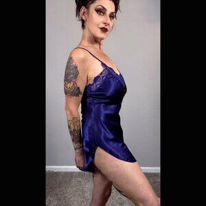 90s Victoria's Secret Lingerie Nightgown Slip Dress Chemise Sheath Dark Purple S